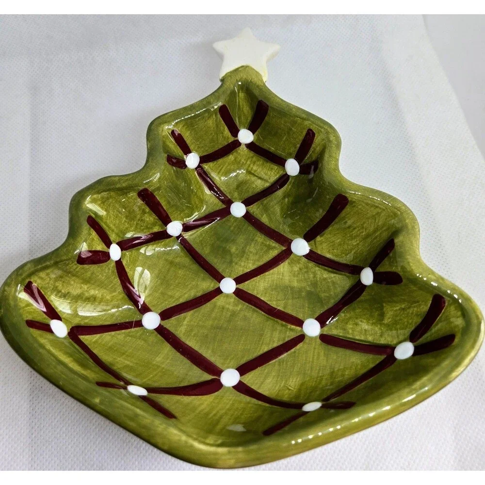 Pottery Barn Christmas Tree Candy Dishes Set of 4 Ceramic Holiday